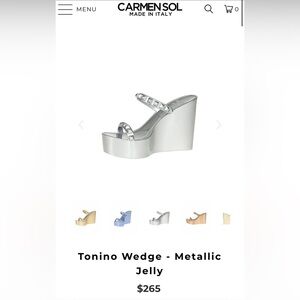 CARMEN SOL - Tonino Wedge - Metallic Jelly Sandal - Silver - Sz 9 (EU 39) - NEW